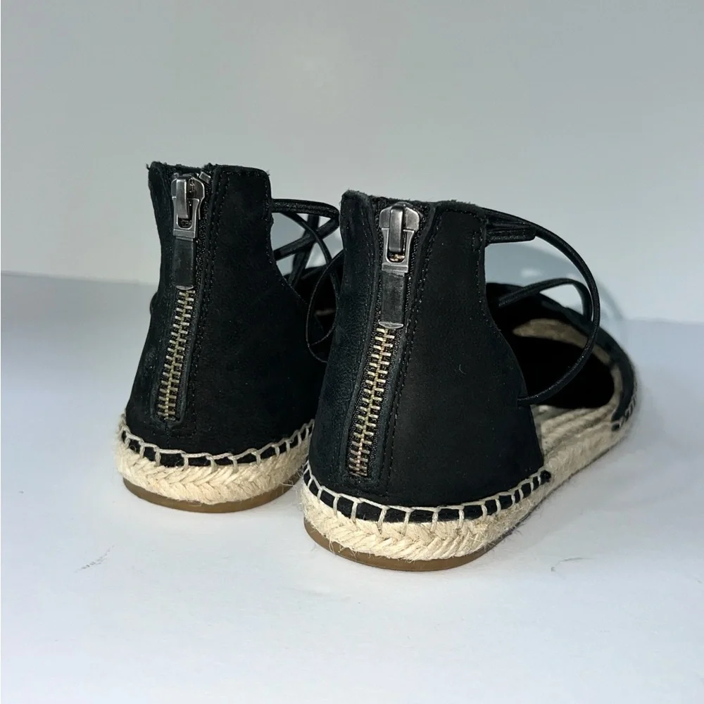 Eileen Fisher Sandal Elastic Lace Up Espadrille Women Shoe Black Leather Sz 6